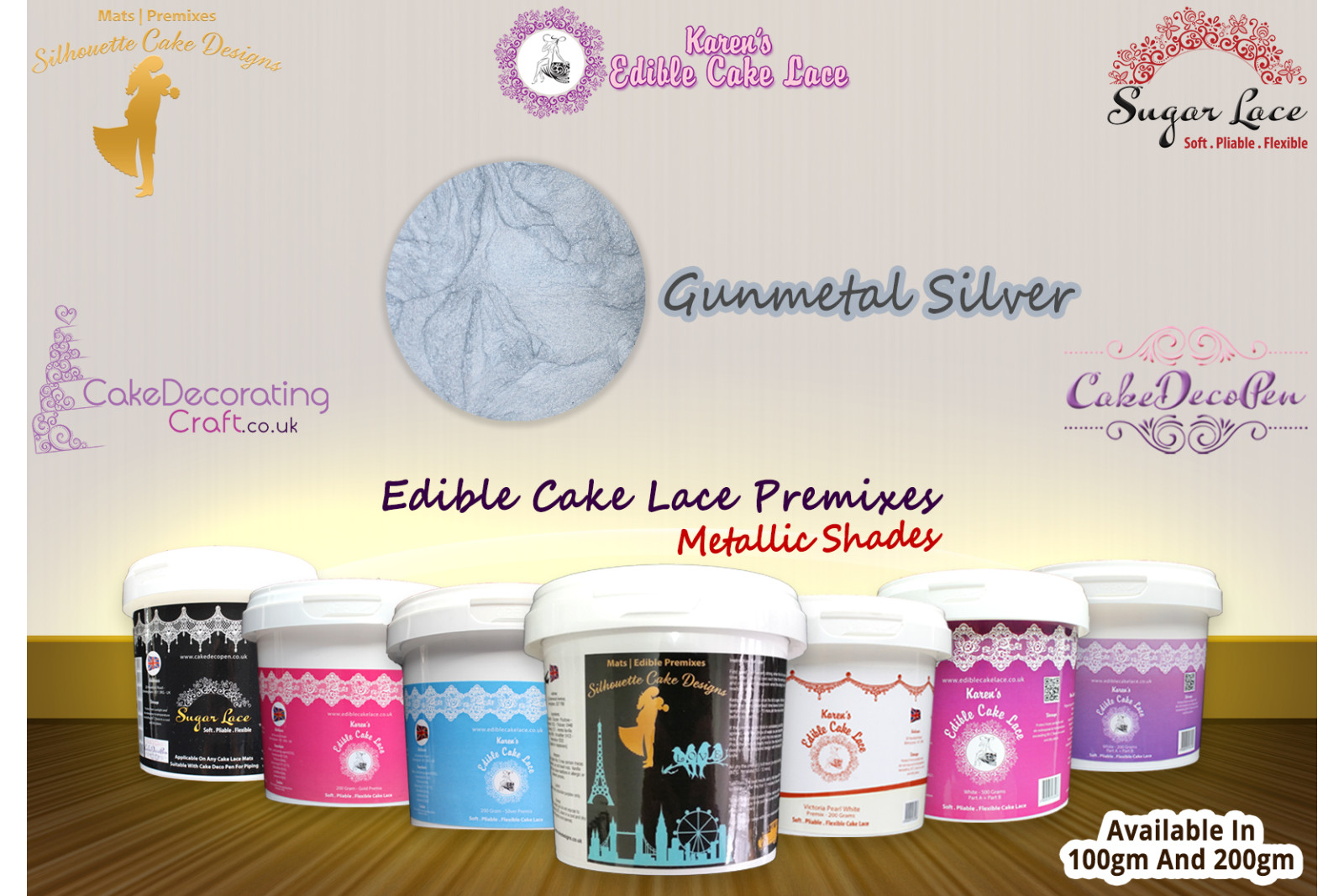 Gunmetal Silver Colour | Silhouette Cake Design Premixes | Metallic Shade | 100 Grams
